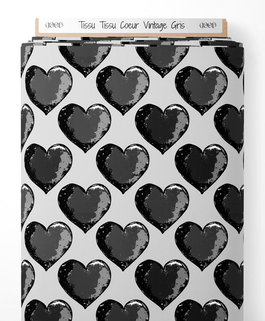 Tissu - Tissu Coeur Vintage Gris
