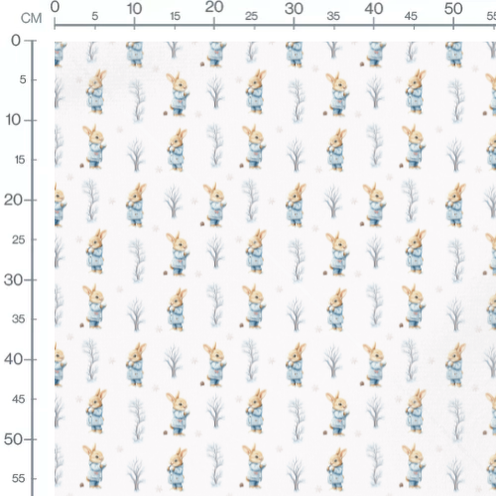 Tissu - Lapins en manteaux bleus