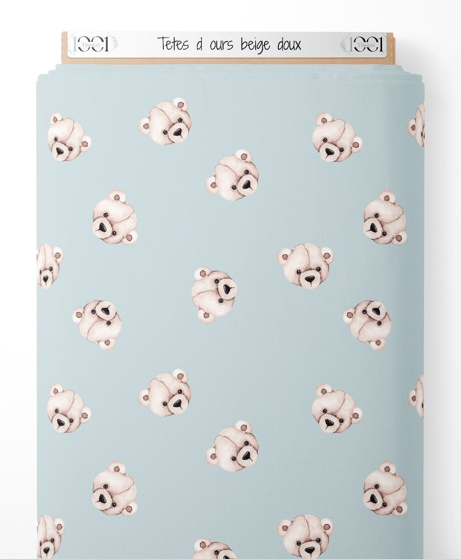Tissu - Têtes d'ours beige doux