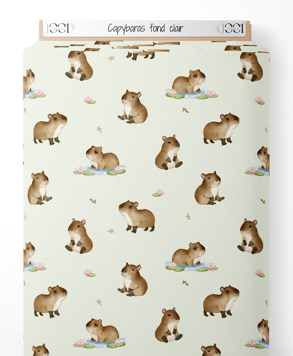 Tissu - Capybaras sur fond clair