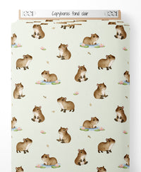 Tissu - Capybaras sur fond clair