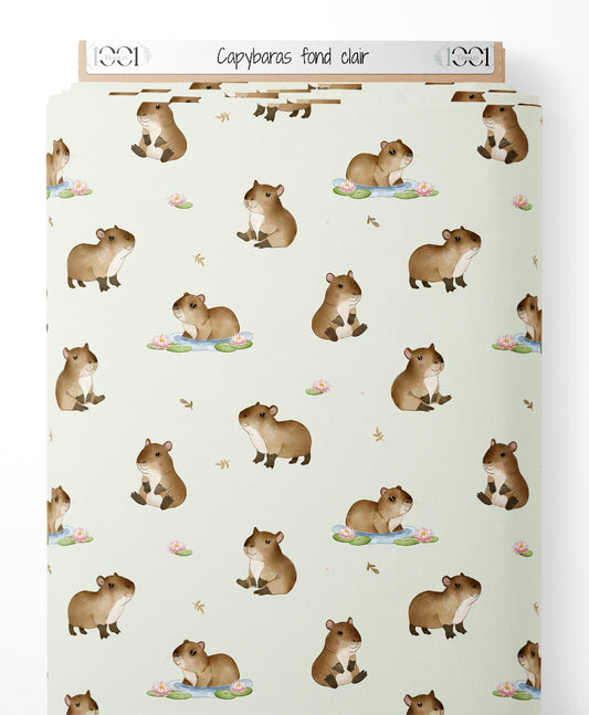 Tissu - Capybaras sur fond clair