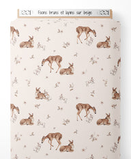 Tissu - Faons bruns et lapins sur beige
