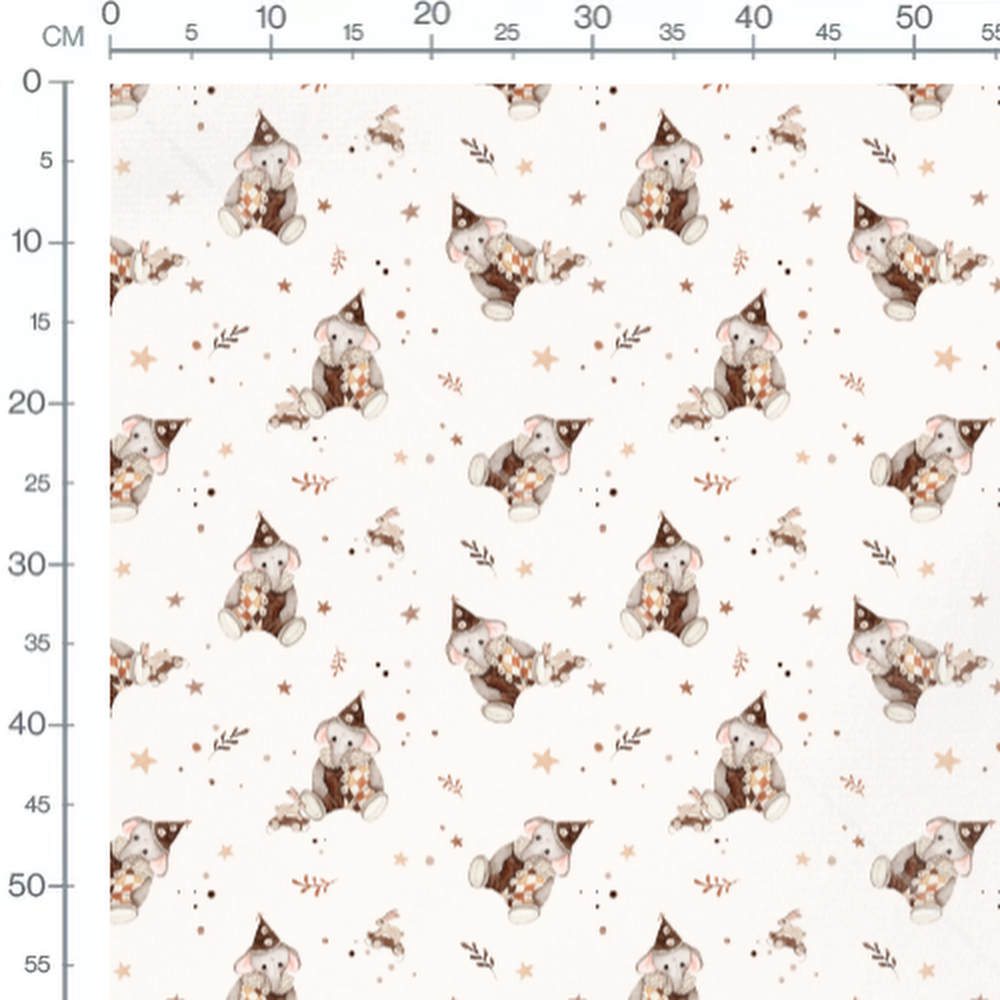 Tissu - Éléphants et lapins en fête