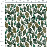 Tissu - Feuilles vert foncé sur blanc