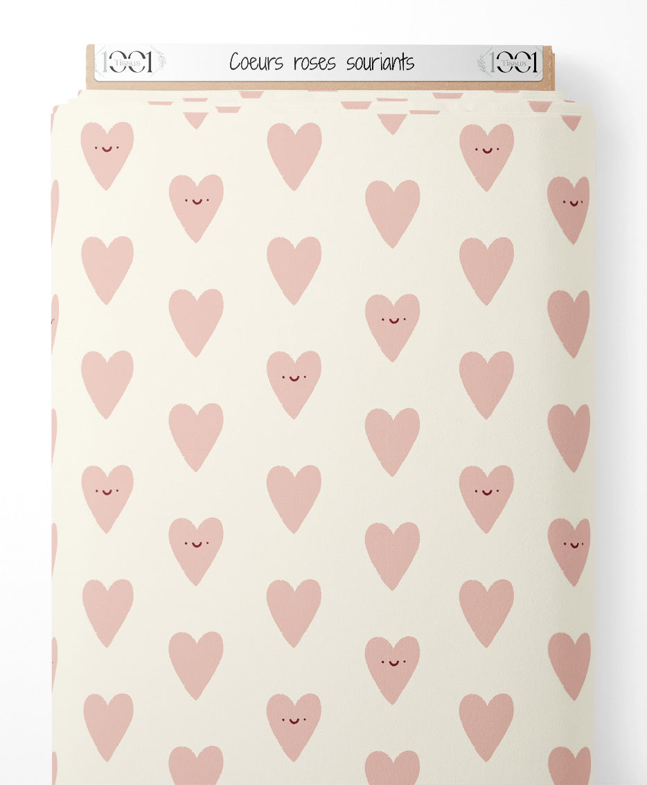 Tissu - Cœurs roses souriants