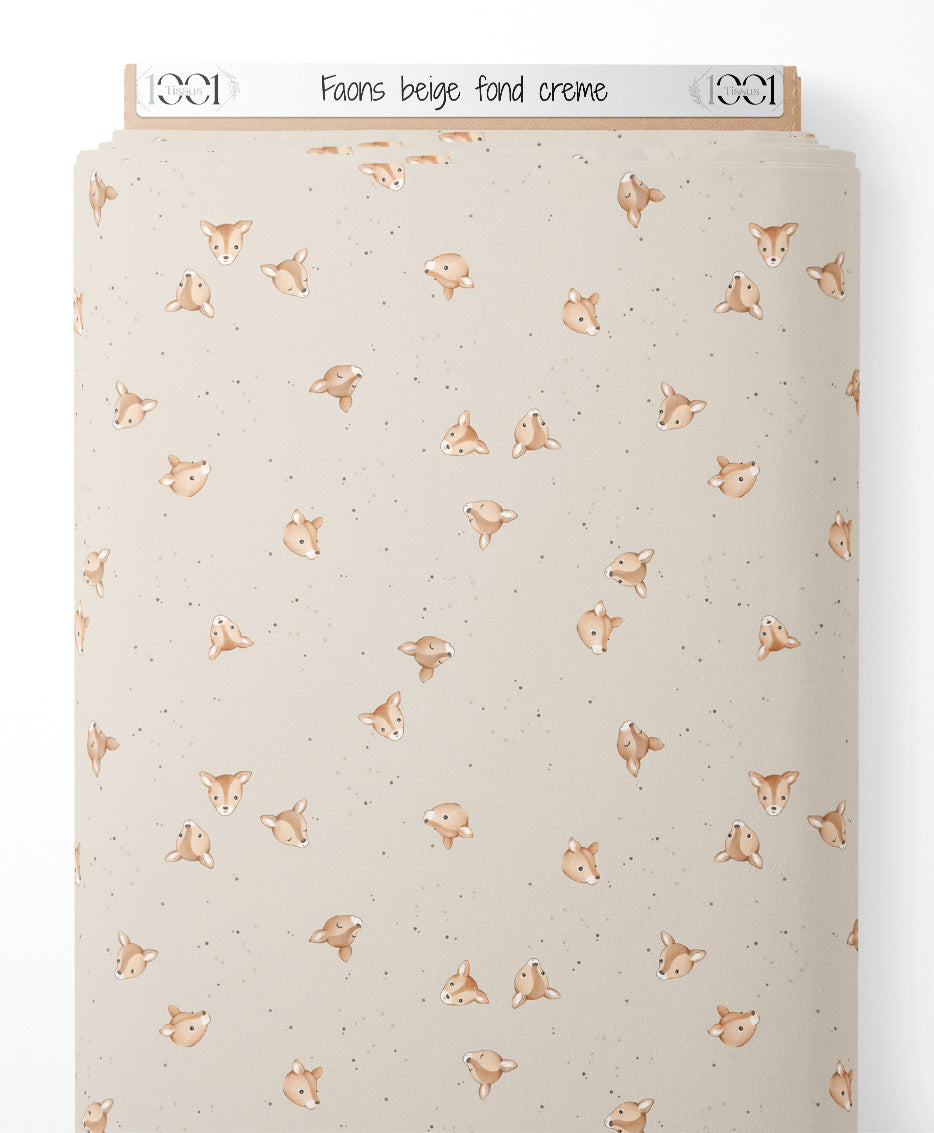 Tissu - Faons beige sur fond crème