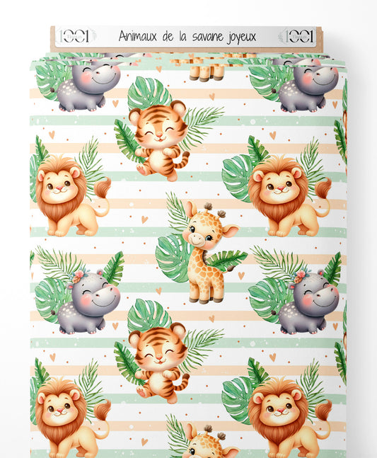 Tissu - Animaux de la savane joyeux