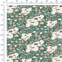 Tissu - Motifs de camping sur fond vert