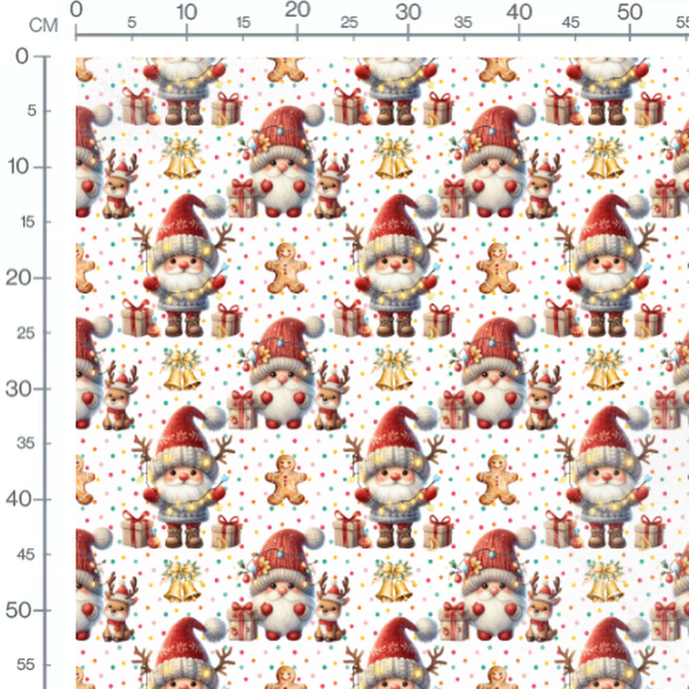 Tissu - gnome de Noel rouge et cadeaux