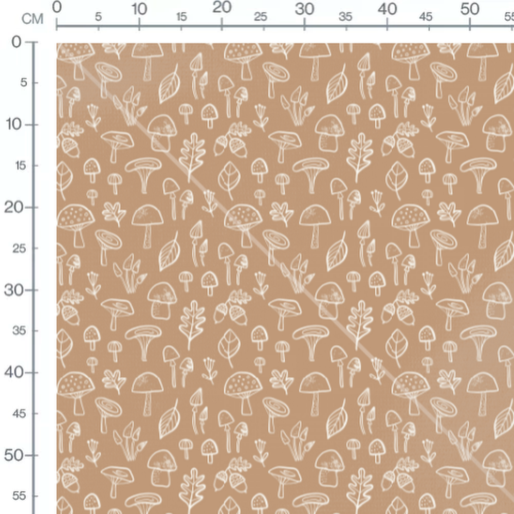 Tissu - Champignons et feuilles blanches