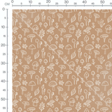 Tissu - Champignons et feuilles blanches