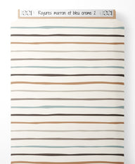 Tissu - Rayures marron et bleu crème 2