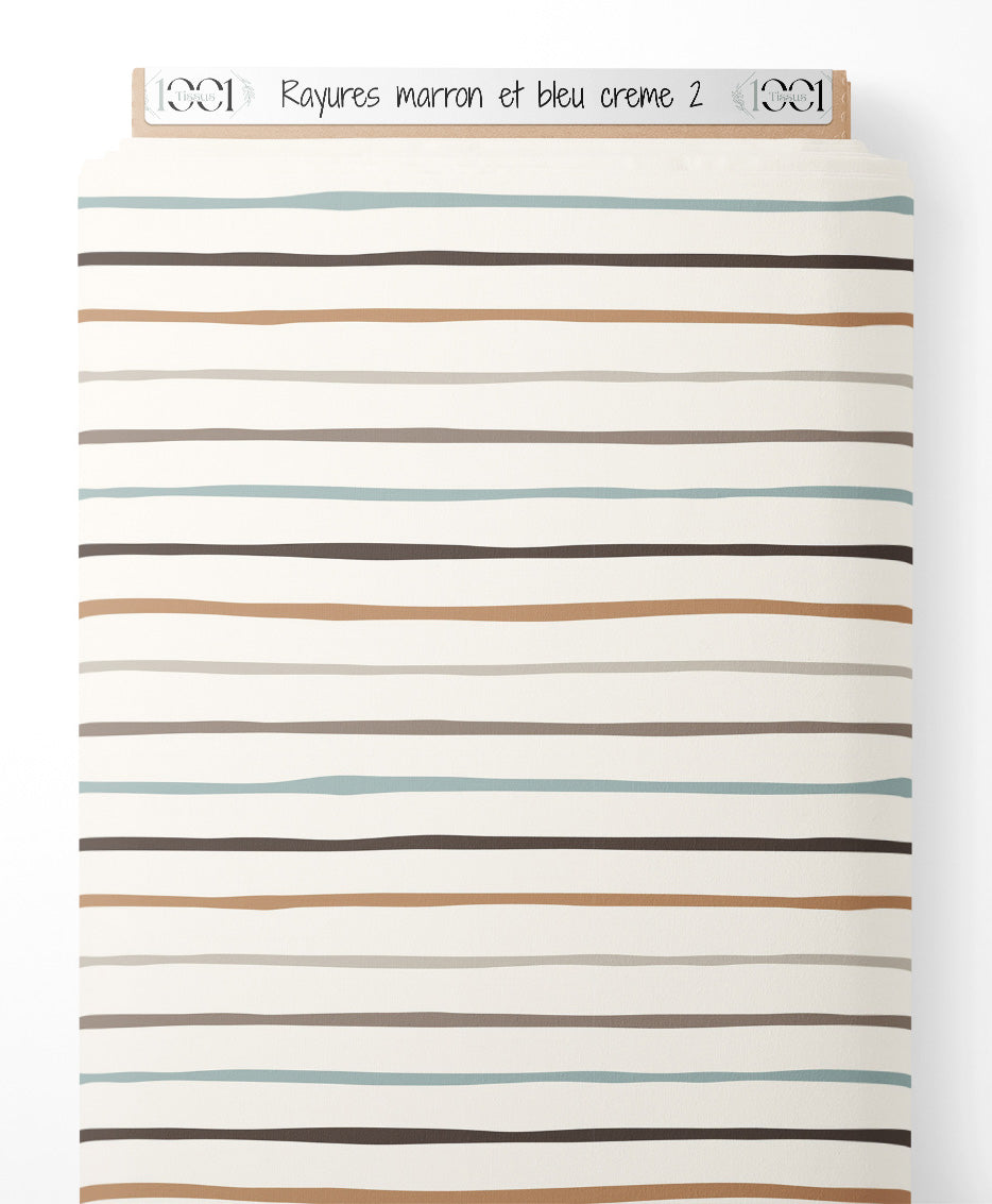 Tissu - Rayures marron et bleu crème 2