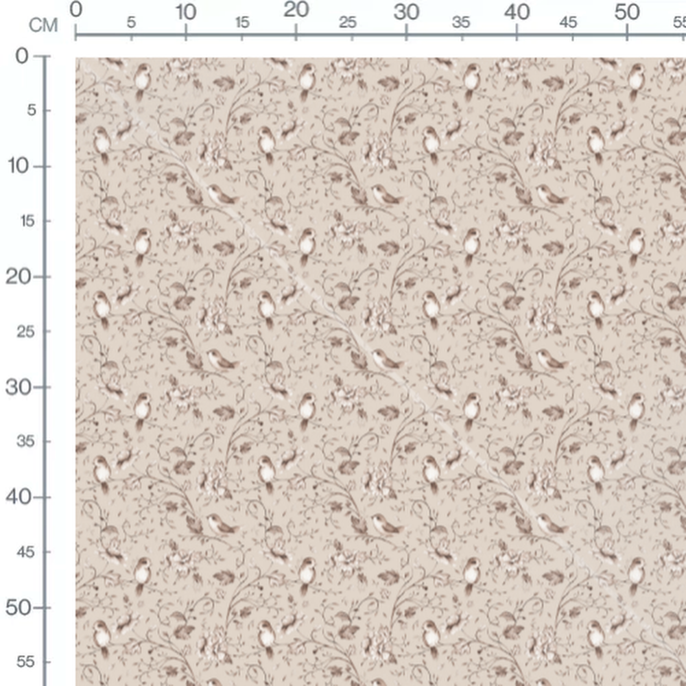 Tissu - Oiseaux bruns sur fond beige