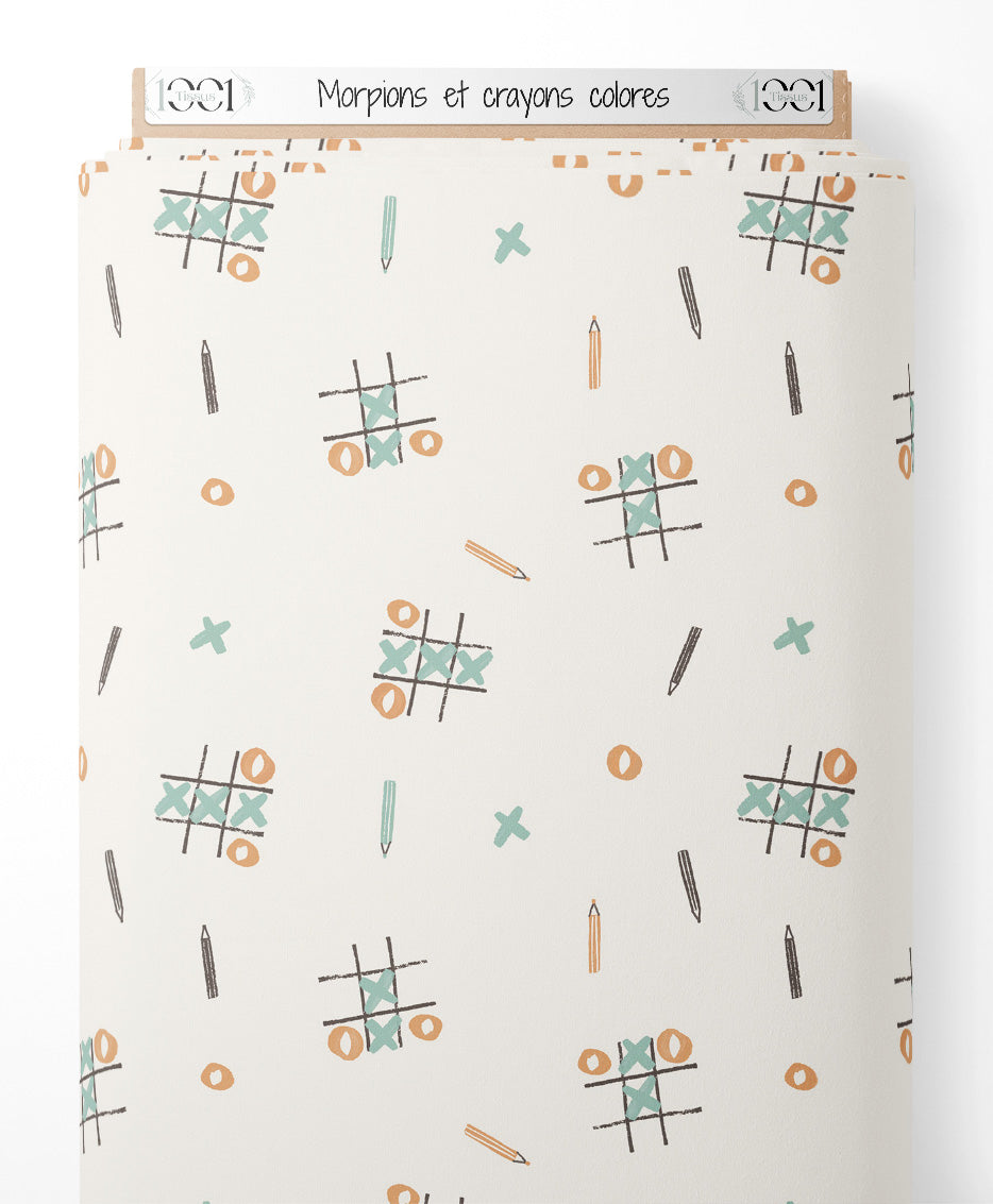 Tissu - Morpions et crayons colorés