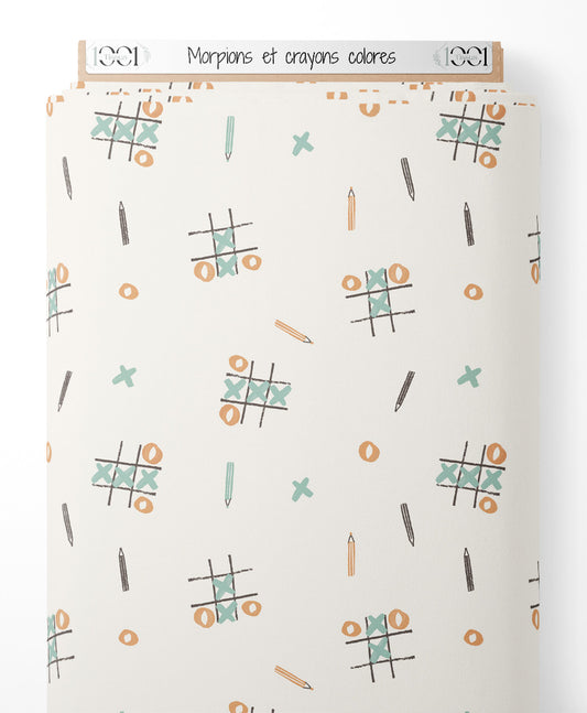 Tissu - Morpions et crayons colorés