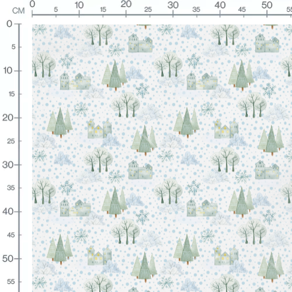 Tissu - Maisons et arbres enneigés