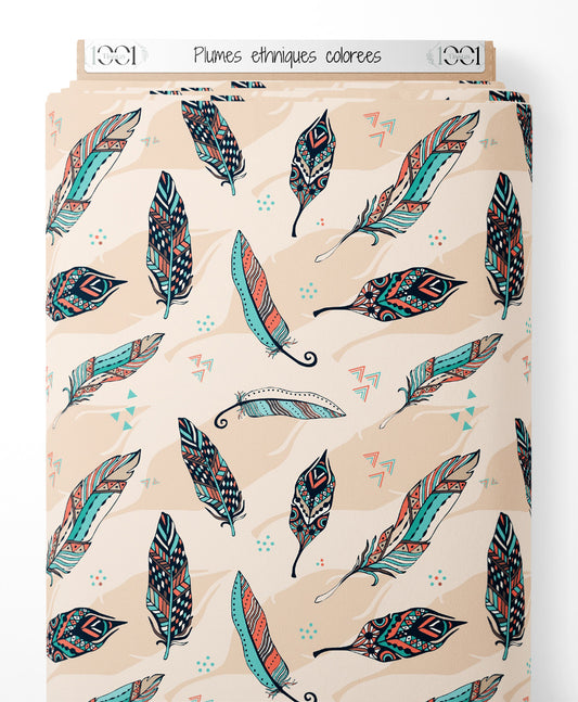 Tissu - Plumes ethniques colorées