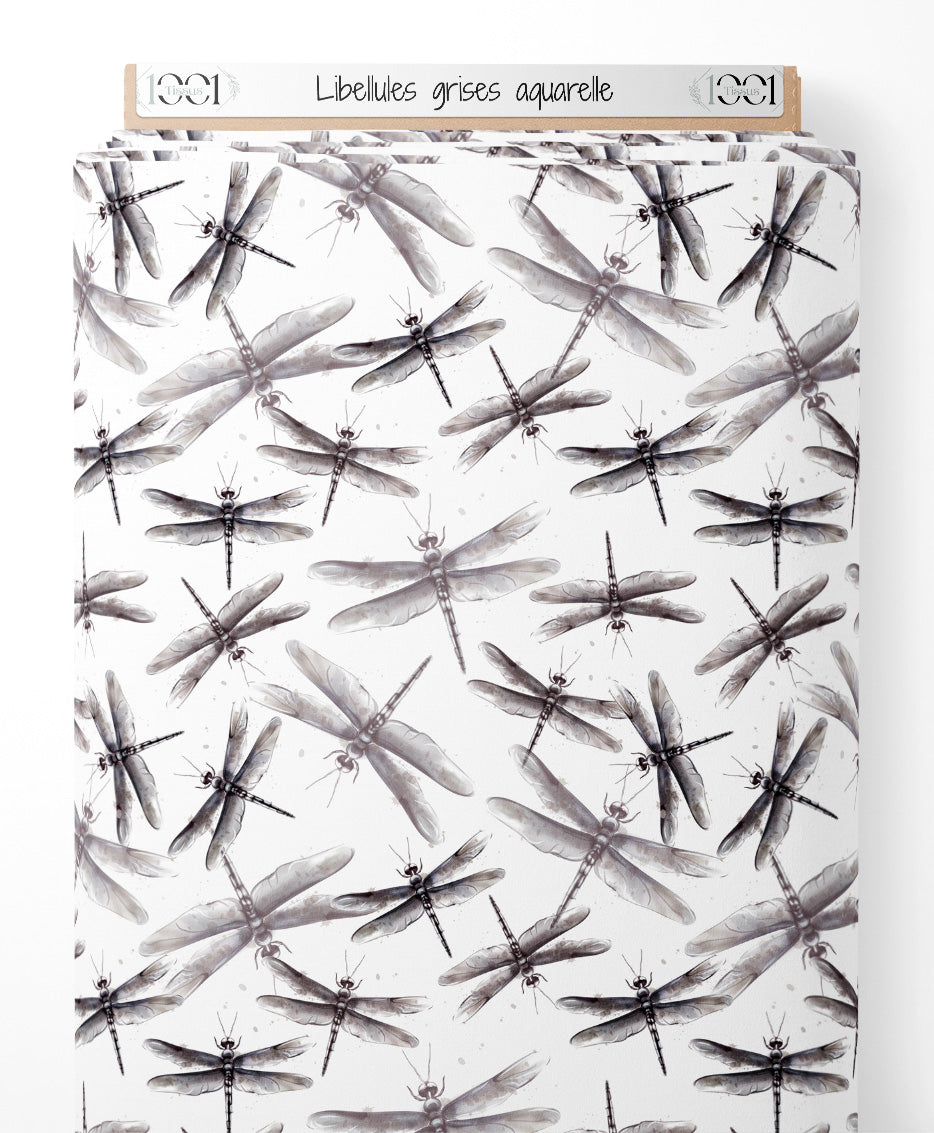 Tissu - Libellules grises aquarelle