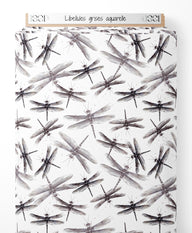Tissu - Libellules grises aquarelle