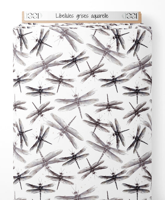 Tissu - Libellules grises aquarelle