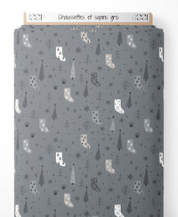 Tissu - Chaussettes et sapins gris