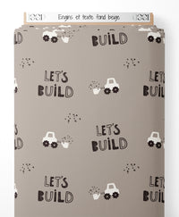 Tissu - Engins et texte sur fond beige