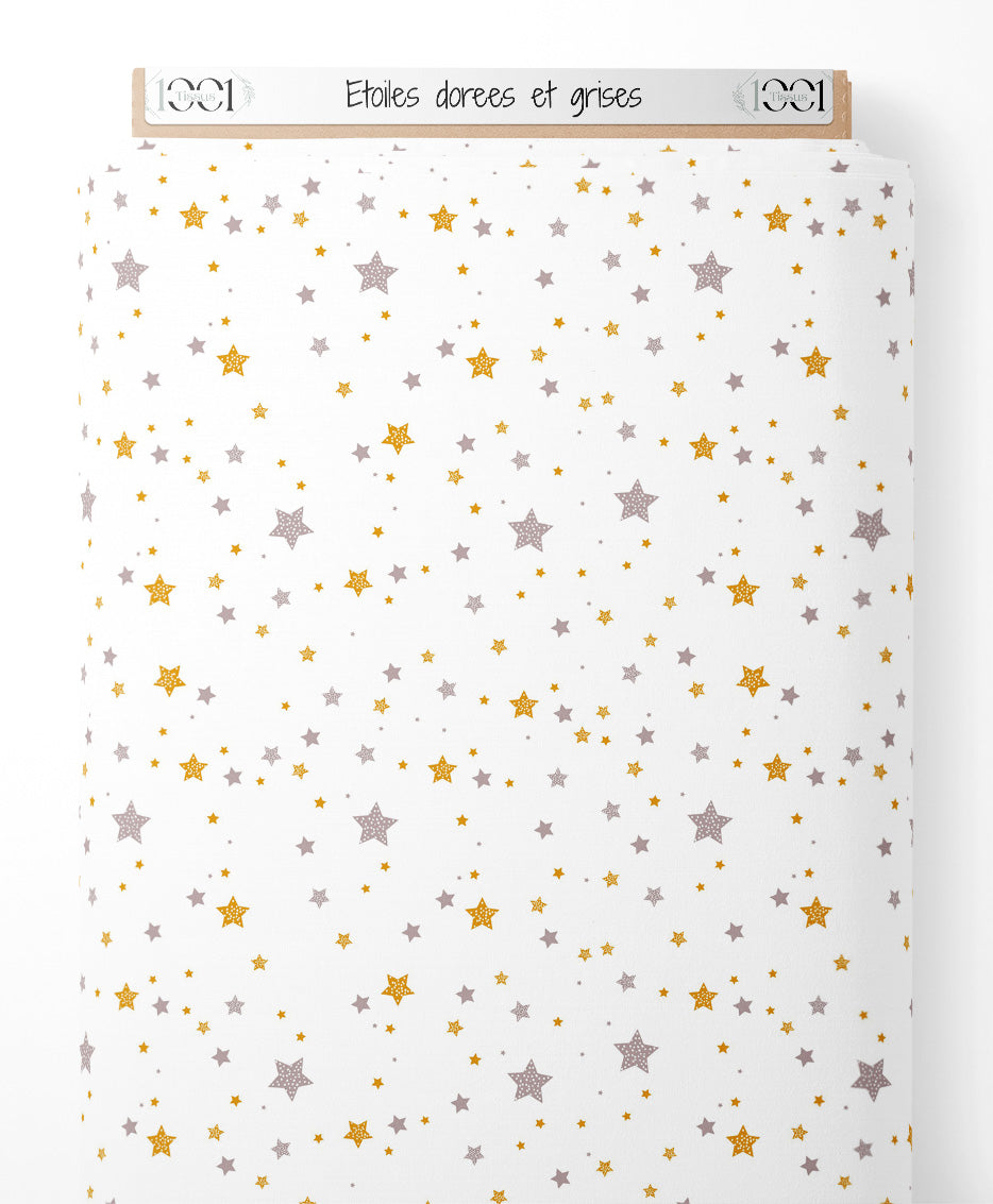 Tissu - Étoiles dorées et grises