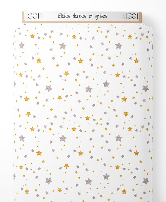 Tissu - Étoiles dorées et grises