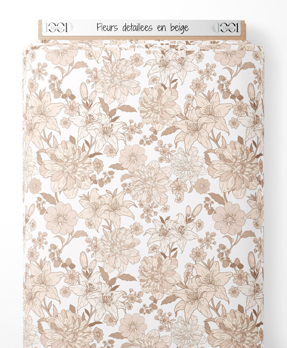 Tissu - Fleurs détaillées en beige