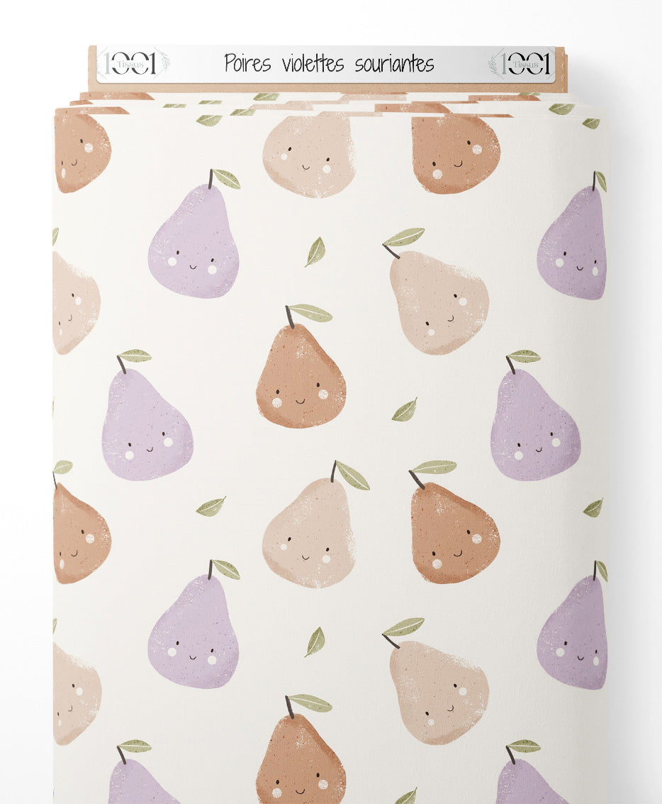 Tissu - Poires violettes souriantes