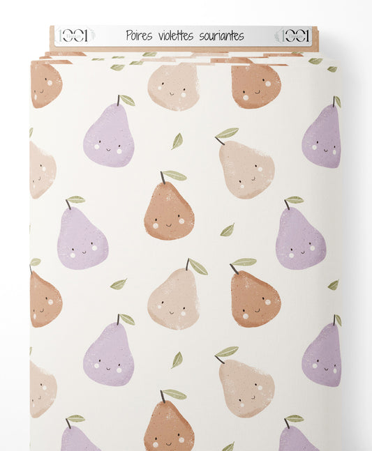 Tissu - Poires violettes souriantes