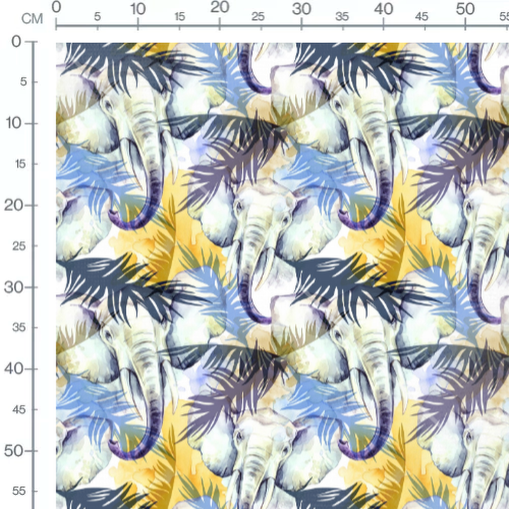 Tissu - Éléphants et feuillages colorés