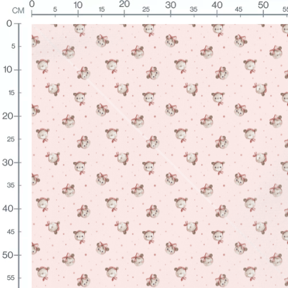 Tissu - Oursons roses et pois roses