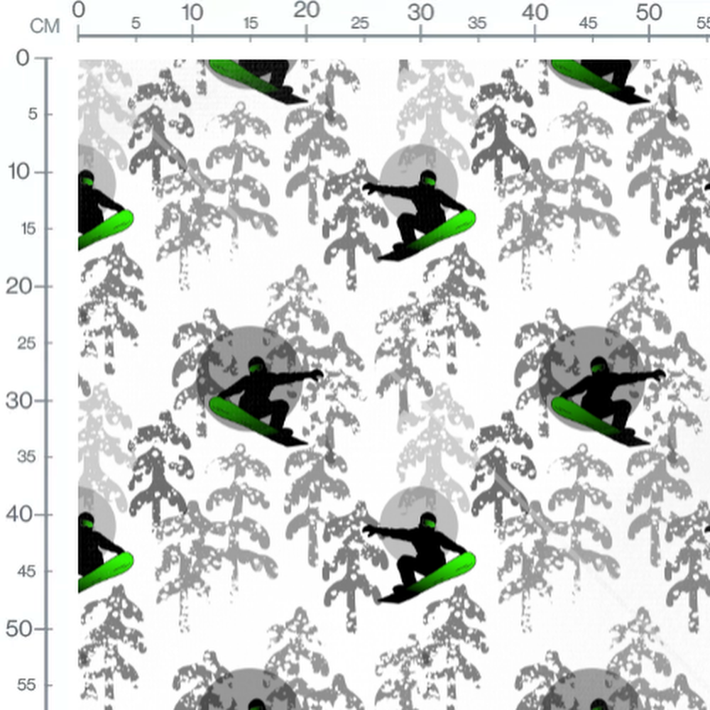 Tissu - Snowboarders et sapins gris