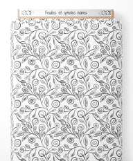 Tissu - Feuilles et spirales noires