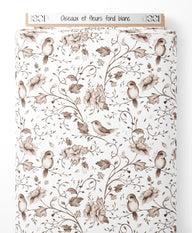 Tissu - Oiseaux et fleurs sur fond blanc