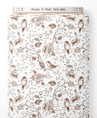 Tissu - Oiseaux et fleurs sur fond blanc