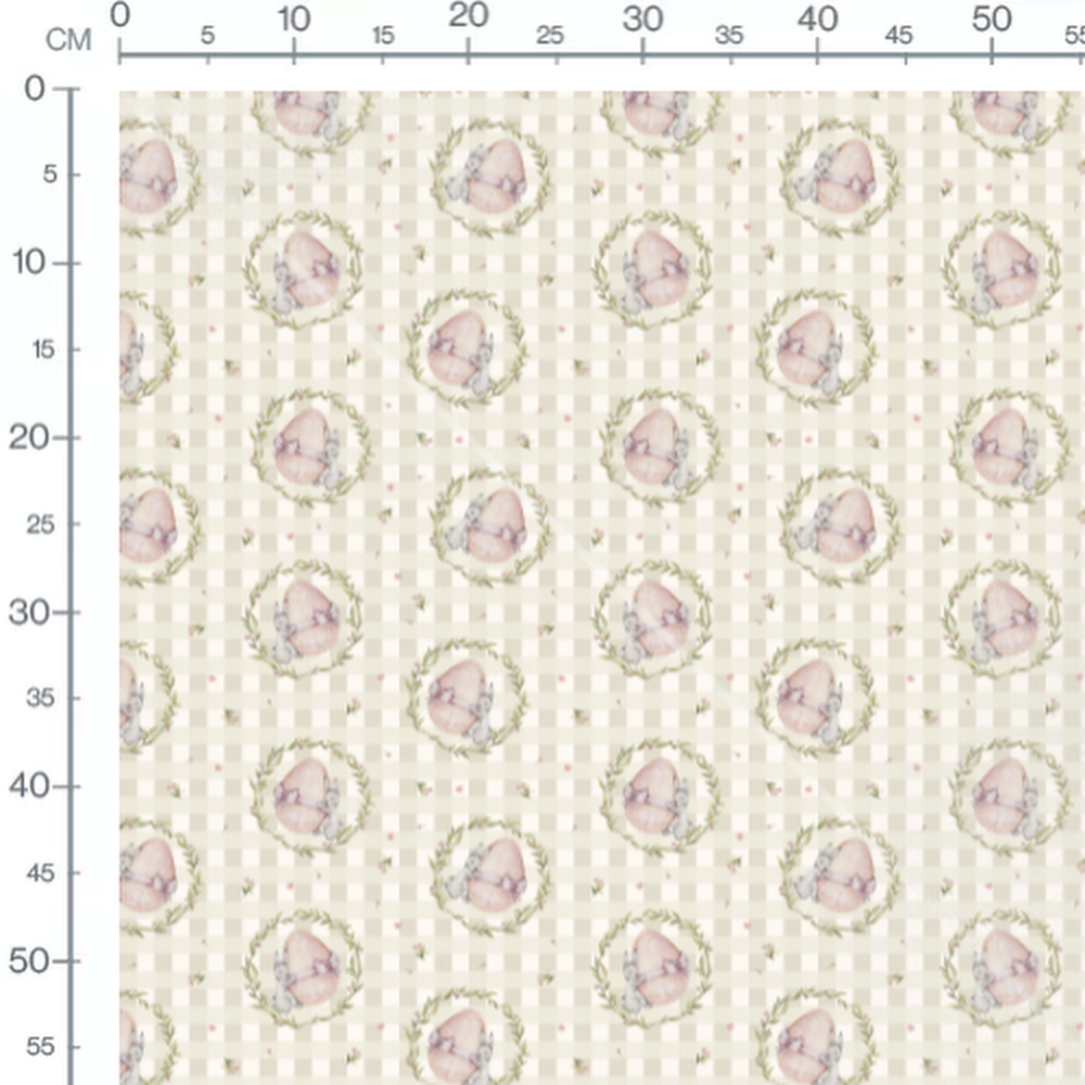 Tissu - Lapins gris et œufs roses beige