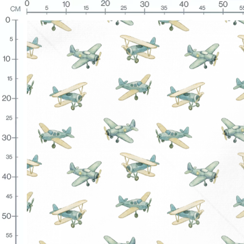 Tissu - Avions biplans aquarelle