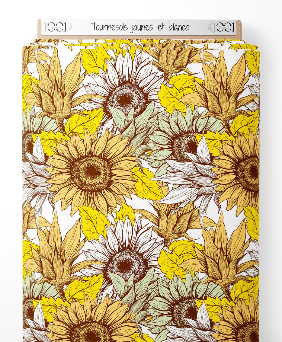 Tissu - Tournesols jaunes et blancs