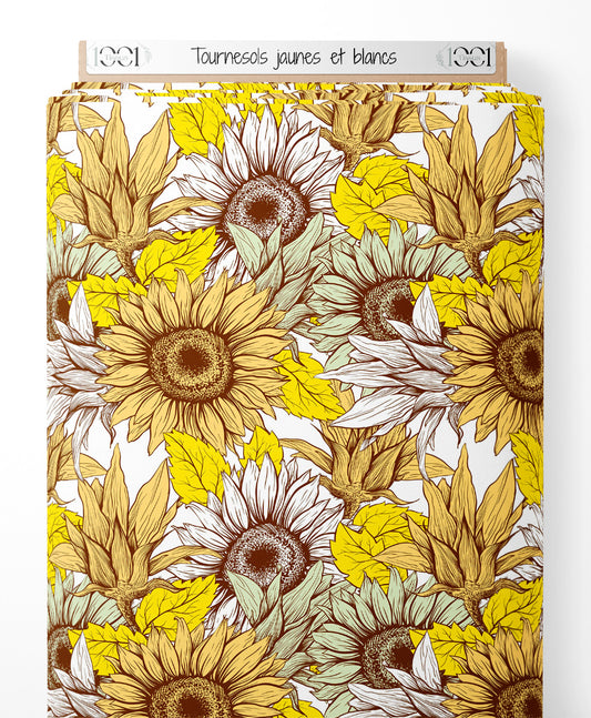 Tissu - Tournesols jaunes et blancs