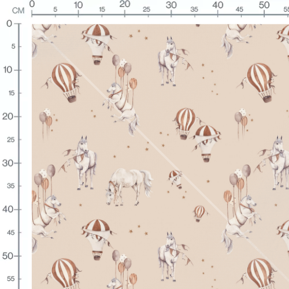 Tissu - Chevaux et montgolfières beige