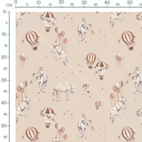 Tissu - Chevaux et montgolfières beige
