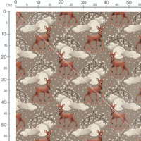 Tissu - Cerfs et lunes sur fond brun