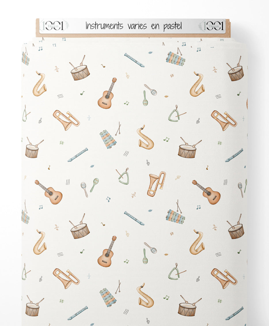 Tissu - Instruments variés en pastel
