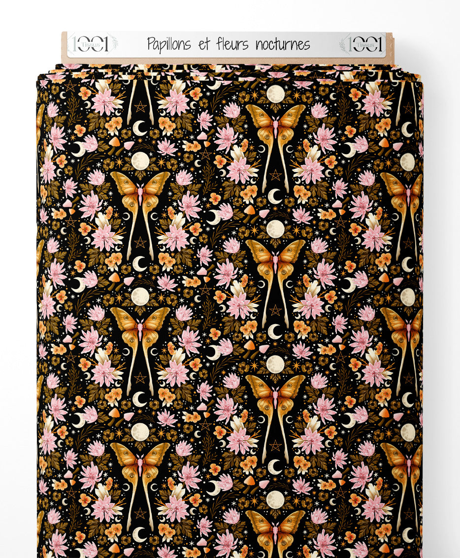 Tissu - Papillons et fleurs nocturnes