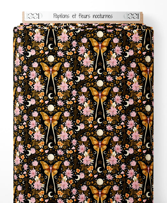 Tissu - Papillons et fleurs nocturnes