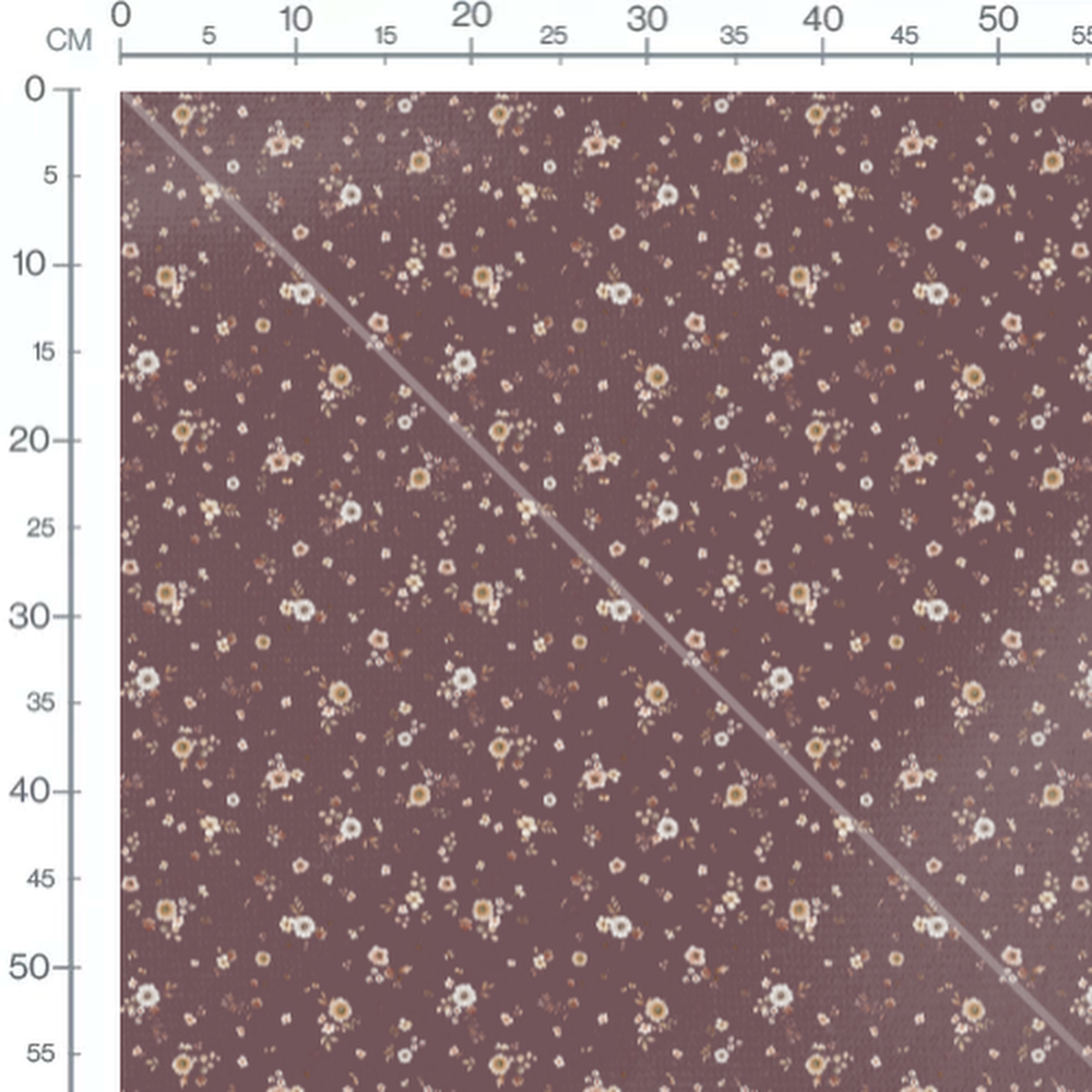 Tissu - Fleurs blanches et roses prune